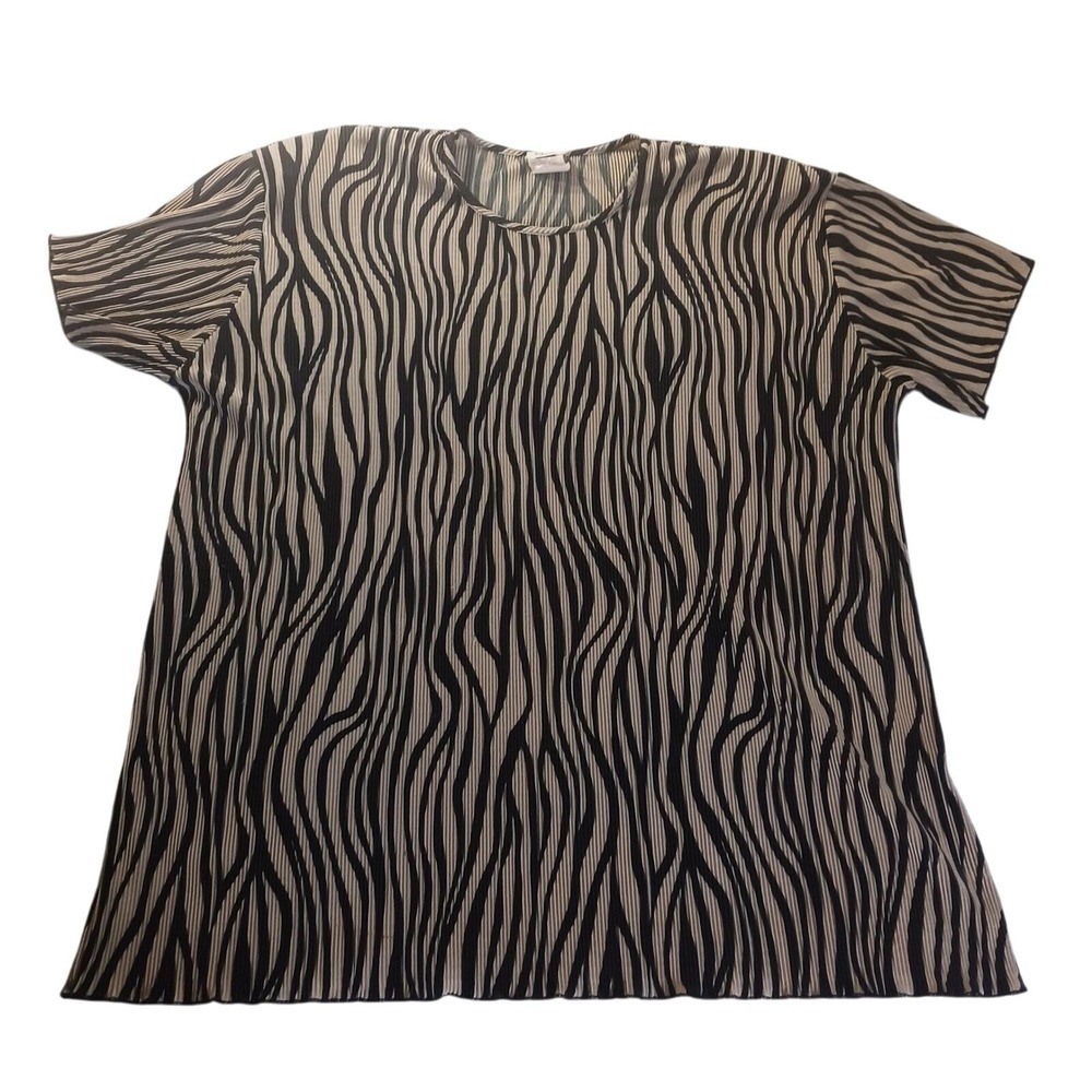 VTG Epix USA Zebra‎ Print Crinkle Top M 90s Y2K Pleated Textured Shirt Animal